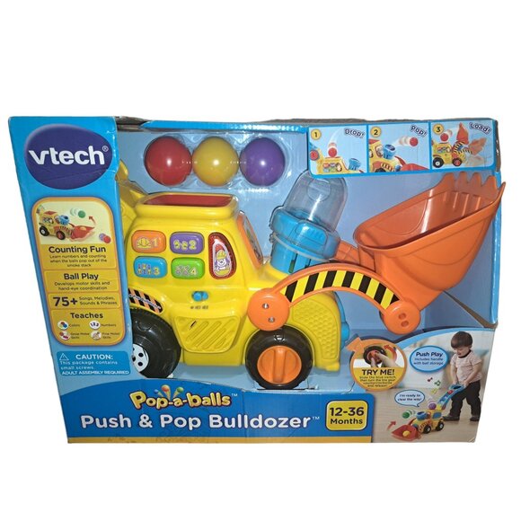 VTech Pop-a-Balls Push Pop Bulldozer Interactive Learning Toy Toddlers Builder - Picture 3 of 15